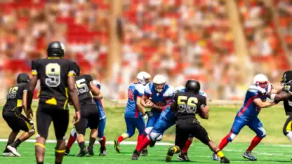 College football players in the middle of a game