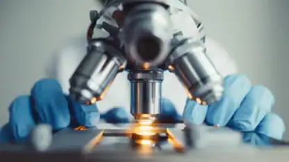 Image of a examining of test sample under the microscope
