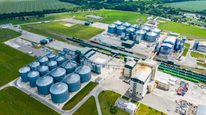 Railyard at a fuel production plant.