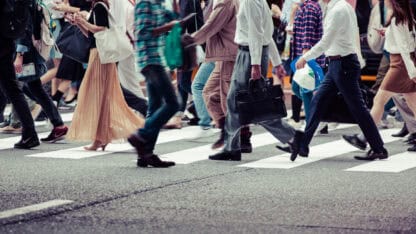 A flurry of movement and activity in a crosswalk