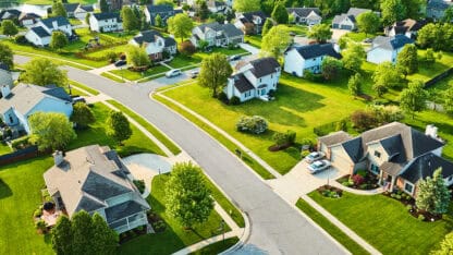 Image of real estate neighborhood, aerial view