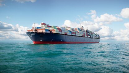 Cargo freight ship on the open sea.