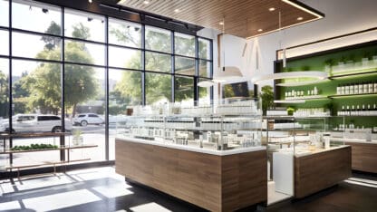 Interior photograph of a cannabis dispensary.