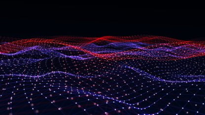 Image of abstract digital background with cybernetic particles.