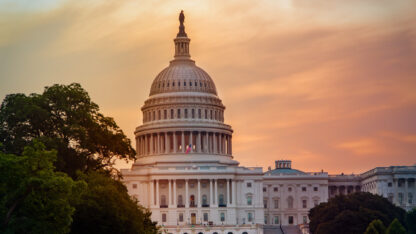 The front facade of the US Capitol building.