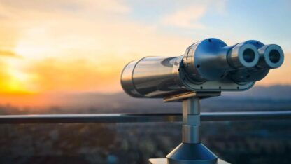 Observation binoculars on a stationary mount.