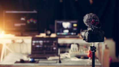 Editor content creator desktop house studio and gear camera laptop computer
