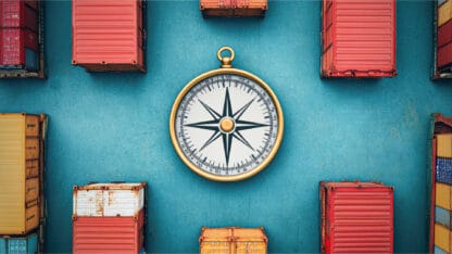 Manufacturing shipping containers surrounding compass