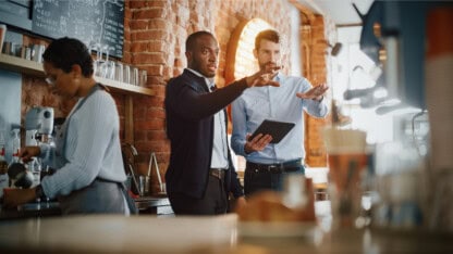 Restaurant owner discussing insurance challenges, issues