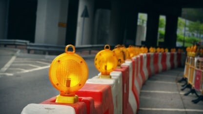 A line of flashing lights symbolizing volatile markets that require tax-smart strategies