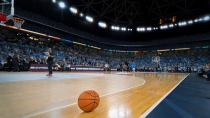 Basketball sitting on the court before the start of a big game